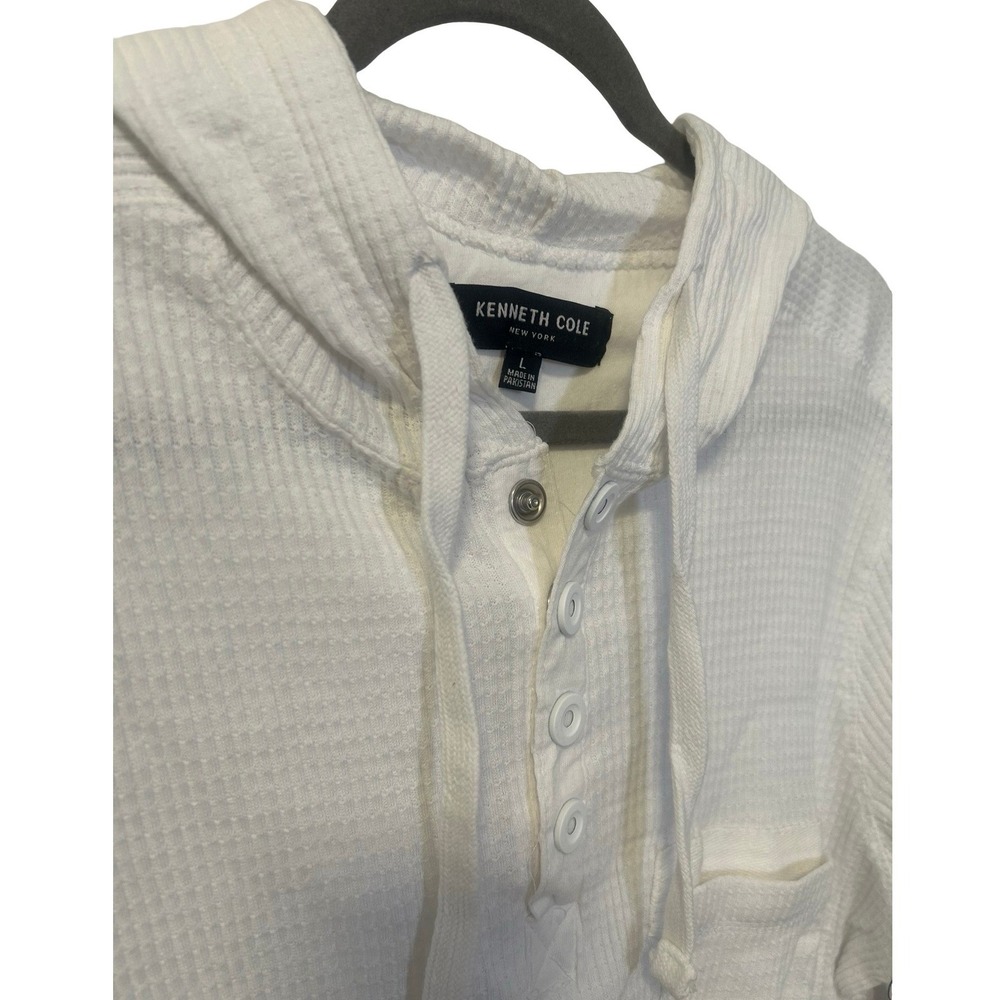 Kenneth Cole New York Mens White Waffle Knit Henley Hoodie KH9KTWHT New Large - Picture 2 of 5